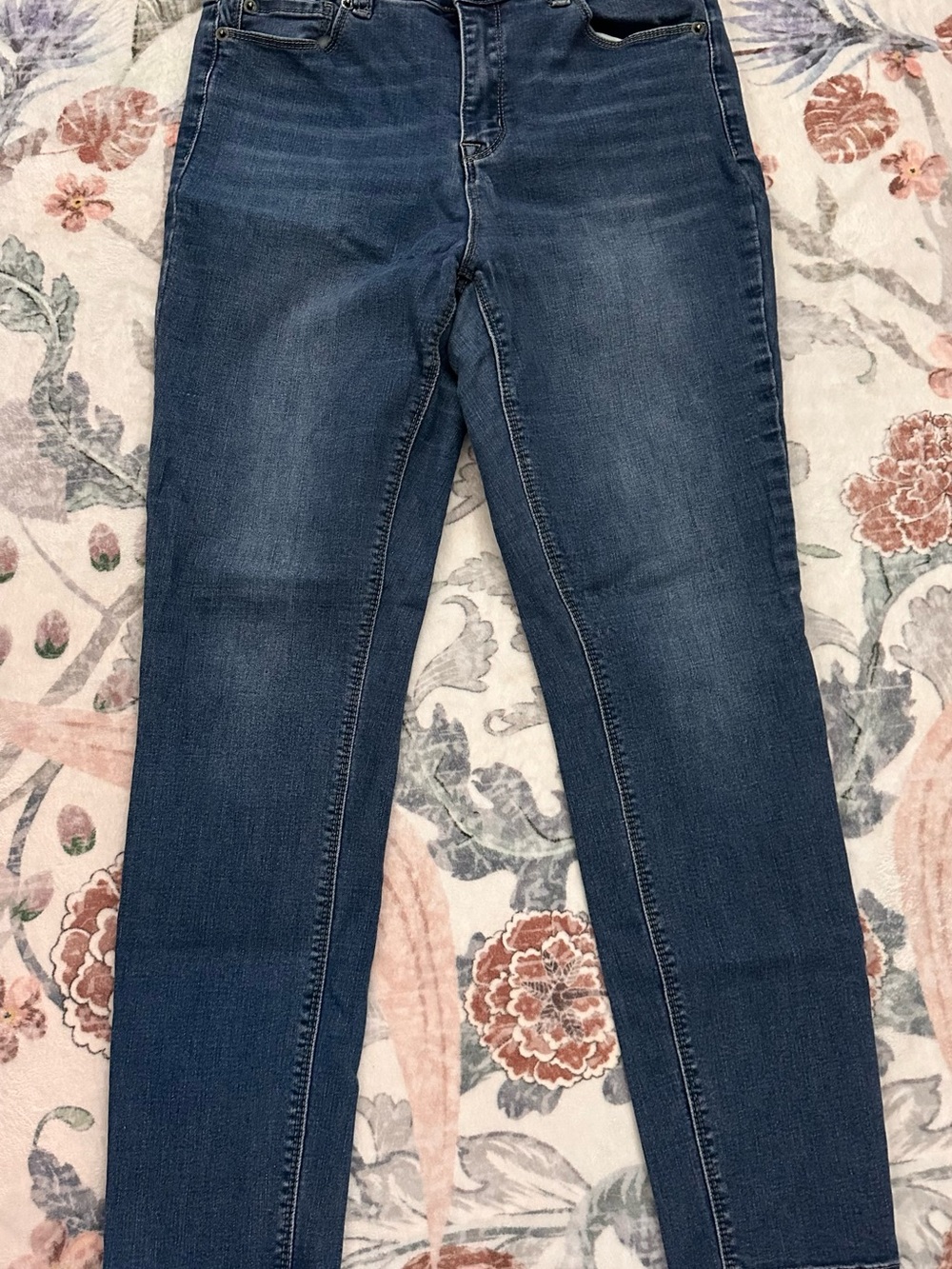 BBJ Women’s Slim Skinny Mid-Rise Medium Wash Blue Denim Jeans 5-Pocket Button